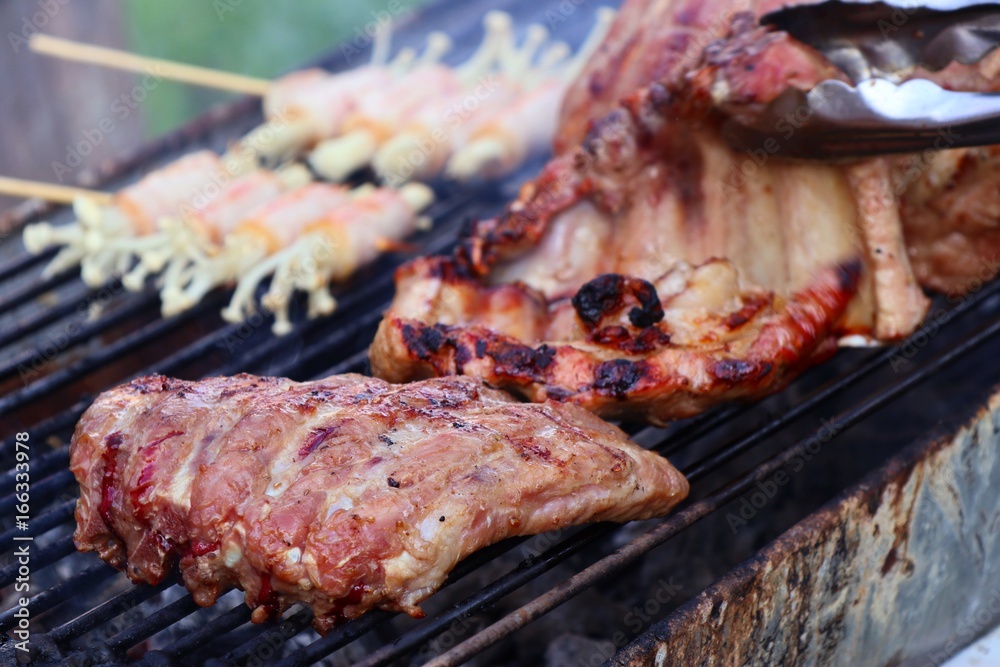 pork ribs on barbecue grill