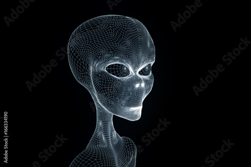 Alien in Hologram Wireframe Style. Nice 3D Rendering
