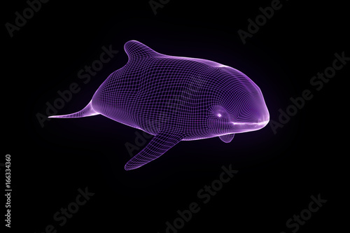 Orca in Hologram Wireframe Style. Nice 3D Rendering

