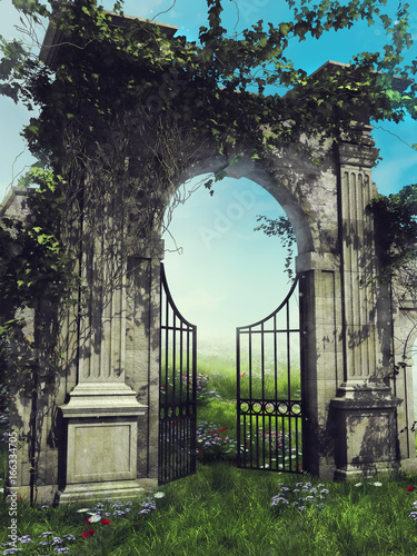 Fototapeta Gotycka brama na wiosennej łące