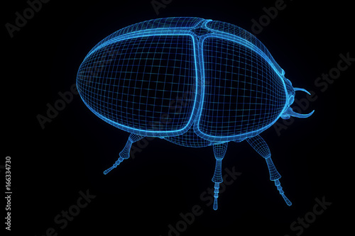 Skarapäus Beetle in Hologram Wireframe Style. Nice 3D Rendering 