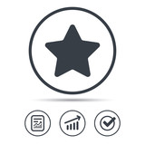 Star icon. Favorite or best sign. Web ranking symbol. Report document, Graph chart and Check signs. Circle web buttons. Vector