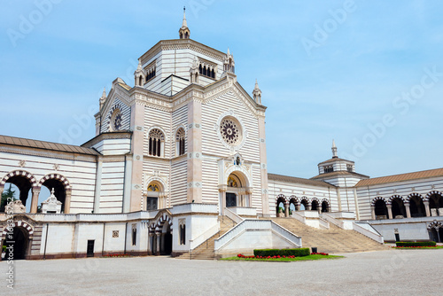 Monumental Cemetery in Milano, Italy, also known as Cimitero Monumentale di Milano - one of the largest cemeteries and main landmarks in the city. Famedio chapel is main entrance to graveyard. photo