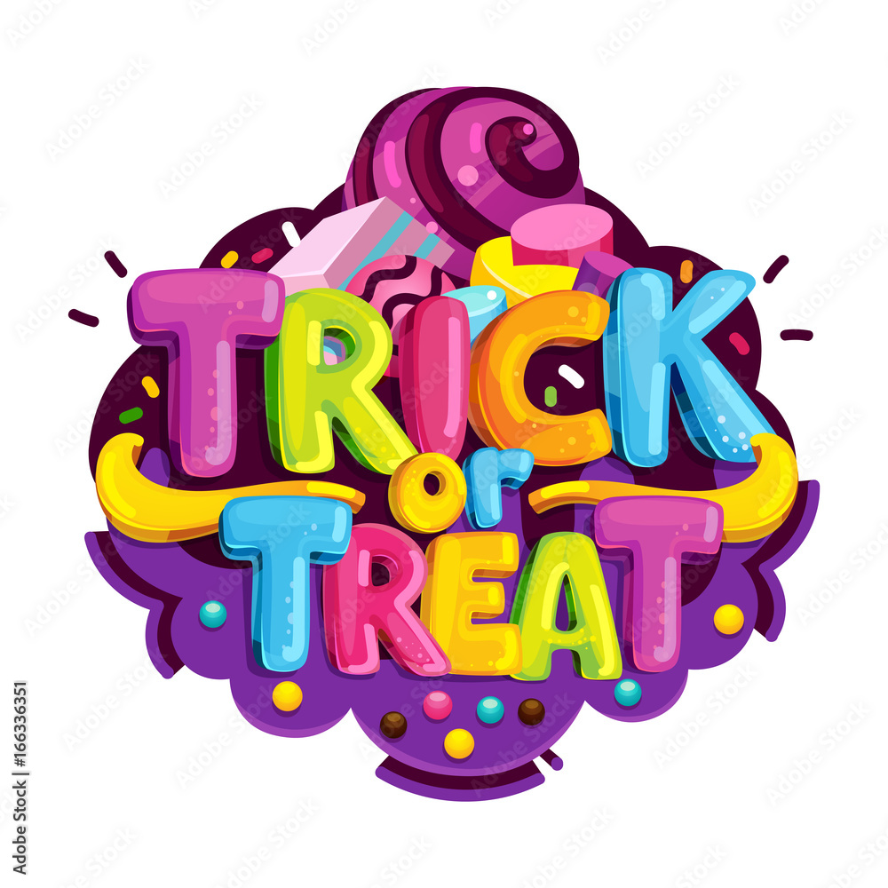 Fototapeta premium Trick or treat. Happy Halloween Candy cartoon logo on isolated background