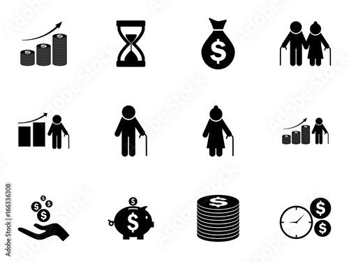 Set of pension funds icons. Vector pictograms