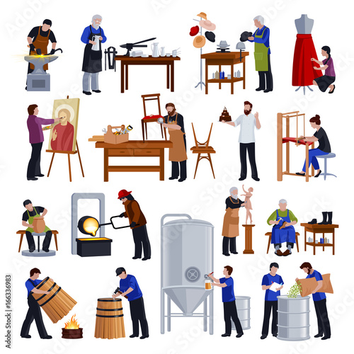 Traditional Craftspeople Flat Icons Set 