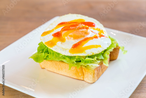 bread toast with fried egg and vegetable