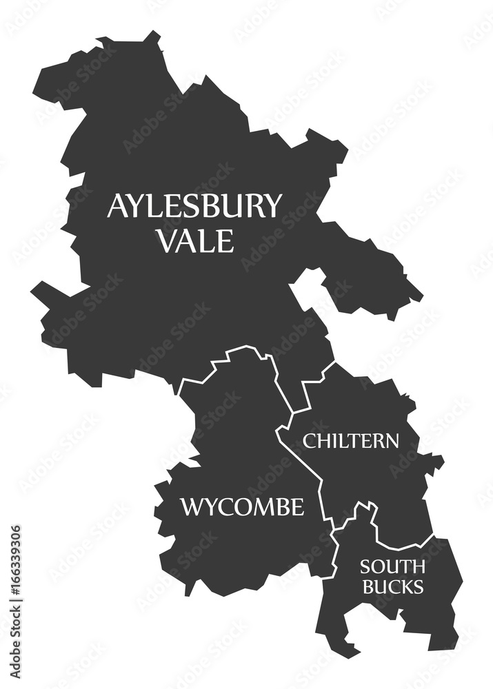 Buckinghamshire county england uk black map with white labels