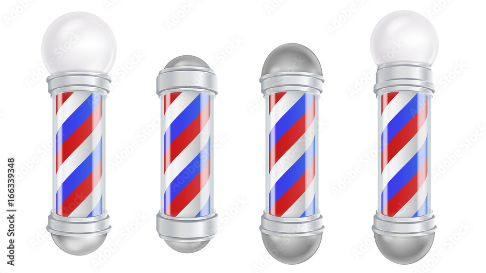 Barber Shop Pole Vector. 3D Classic Barber Shop Pole Set. Good For Design, Branding, Advertising. Isolated Barber Shop Pole Vector. 3D Classic Barber Shop Pole Set. Good For Design, Branding, Advertising. Isolated