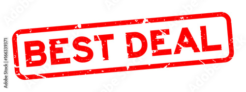 Grunge red best deal square rubber seal stamp on white background