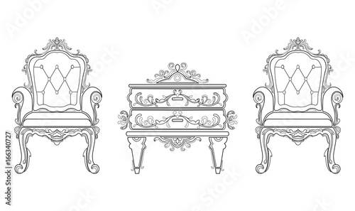 Baroque furniture rich set collection. Ornamented background Vector illustration