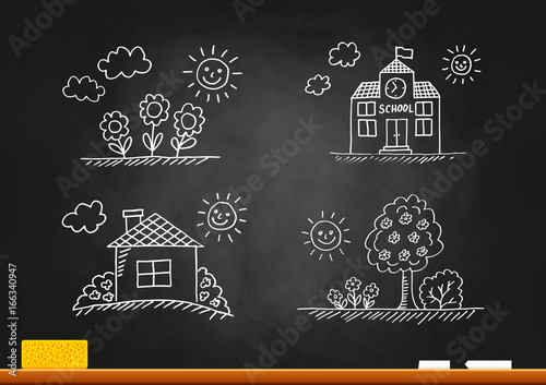 Drawings on blackboard