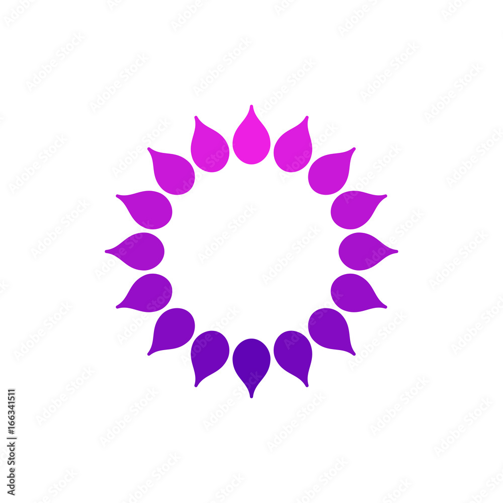 Stylized sun logo. Round icon of sun, flower. Isolated pink purple logo on white background. Can use like frame. Stylized sun logo. Round icon of sun, flower. Isolated pink purple logo on white background. Can use like frame.