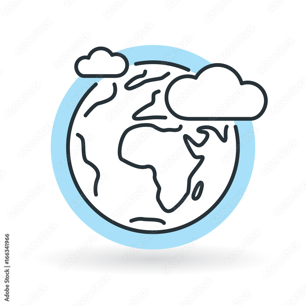 Simple earth with clouds and blue sky icon. World ozone layer sign. Thin line icon on white background. Vector illustration. Simple earth with clouds and blue sky icon. World ozone layer sign. Thin line icon on white background. Vector illustration.