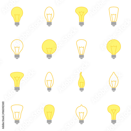 Set of color icons of bulbs, vector illustration