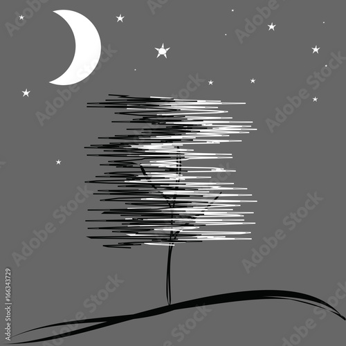 Night landscape with tree in the moonlight