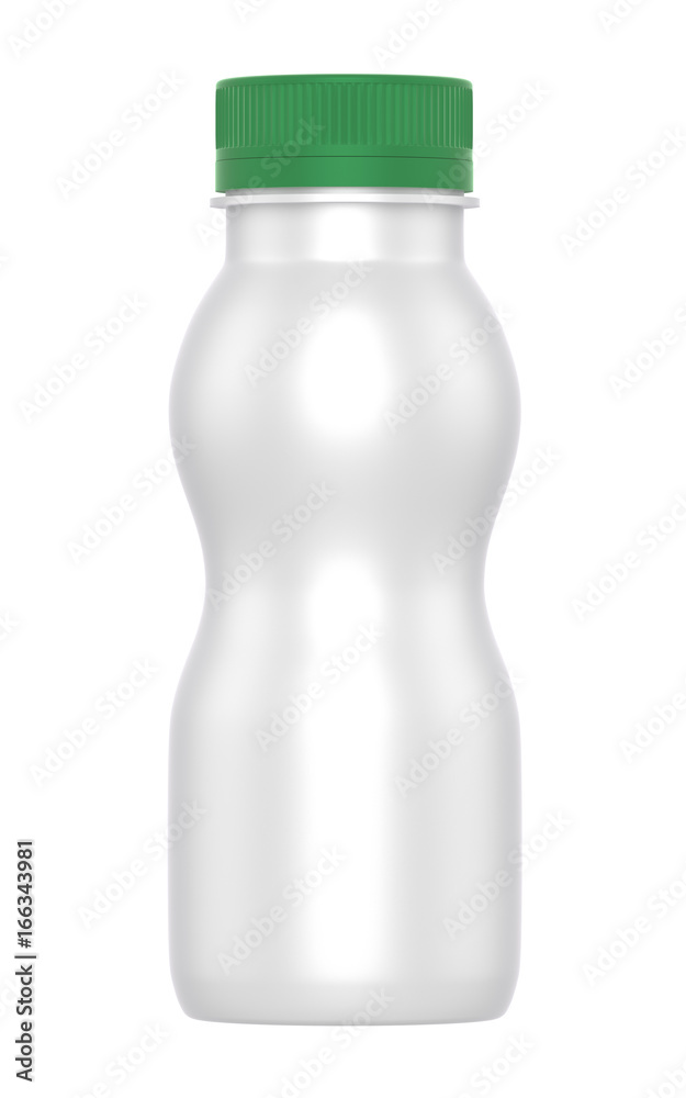 3D realistic render of milk or yogurt plastic bottle with green lid on white background. Clipping path 3D realistic render of milk or yogurt plastic bottle with green lid on white background. Clipping path