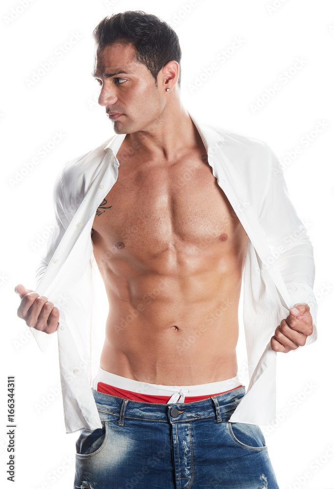 Muscular male torso on a white background Muscular male torso on a white background
