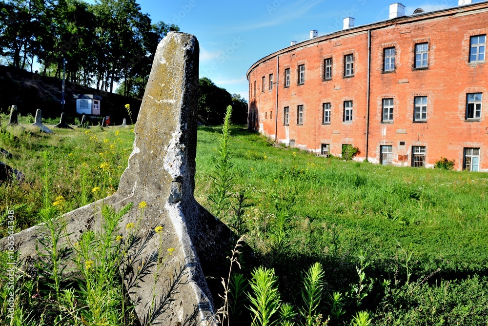 Historic fortress Modlin barracks and anti-tank barrier