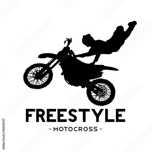 silhouette motocross rider badge logo design vector illustration