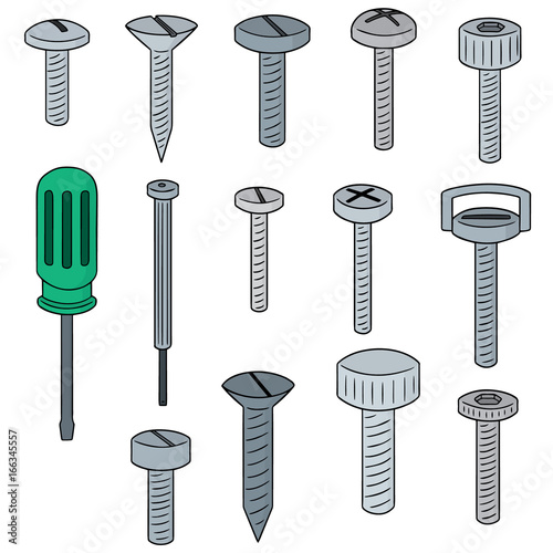 vector set of screw and screwdriver