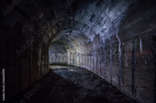 Tunnel in abandoned Soviet bunker. Turn the tunnel