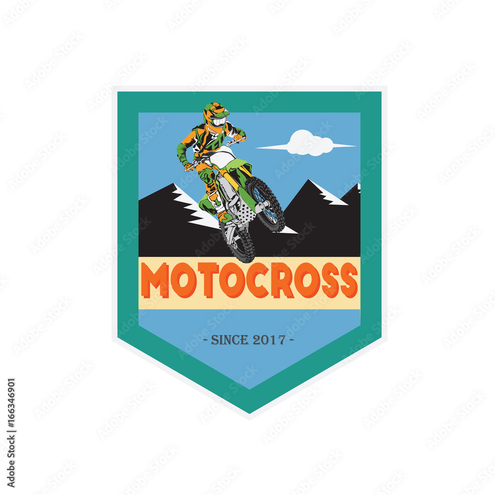 motocross rider badge logo design vector illustration