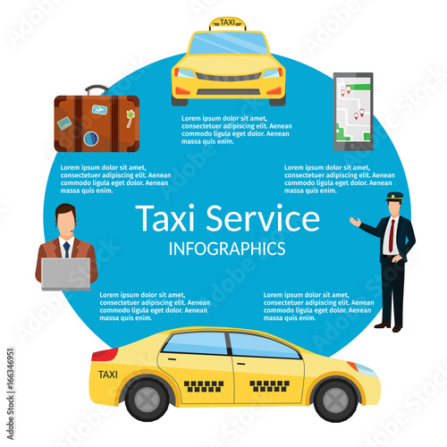 Taxi driver Call with smartphone service background the city flat style illustration background