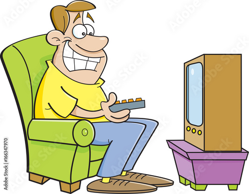 Cartoon illustration of a man watching television.