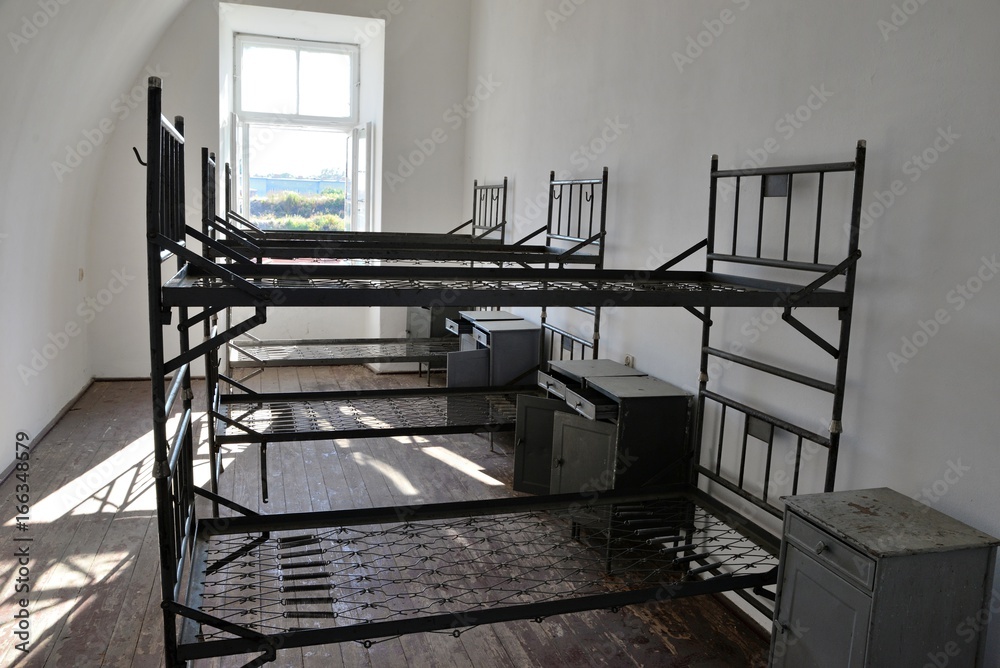 Historic fortress Modlin beds for soldiers in the barracks