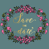 Save the date card with floral background artwork. Elegant ornate floral background. Floral background and elegant flower elements. Design template.