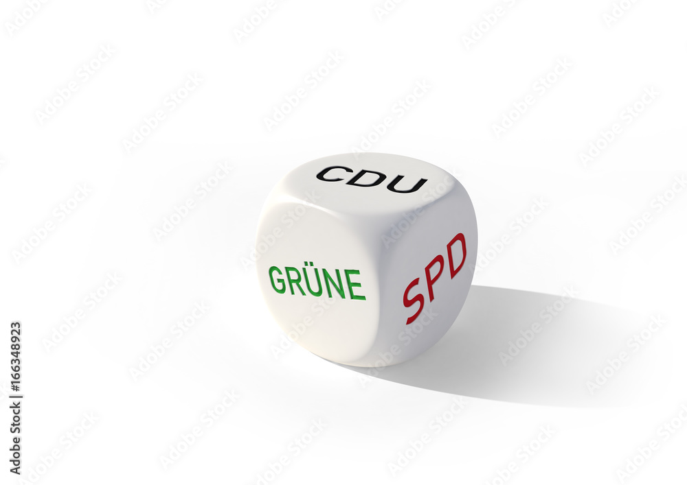 Spielwürfel mit Parteinamen auf den Seiten. Spielwürfel mit Parteinamen auf den Seiten.
