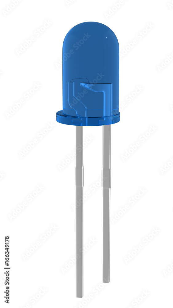 3D realistic render of blue glossy 3mm led diode. isolated on white background with clipping path. 3D realistic render of blue glossy 3mm led diode. isolated on white background with clipping path.