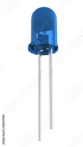 3D realistic render of blue glossy 3mm led diode. isolated on white background with clipping path.