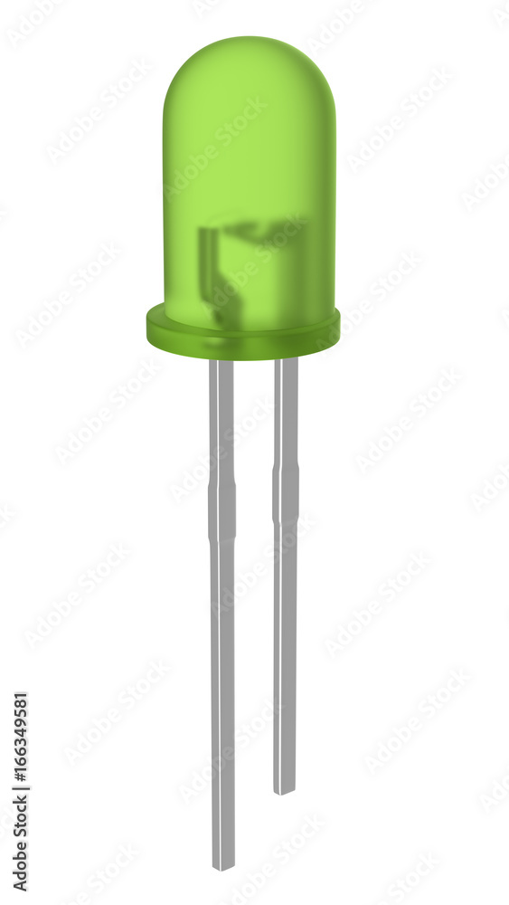 3D realistic render of green matte 3mm led diode. isolated on white background with clipping path. 3D realistic render of green matte 3mm led diode. isolated on white background with clipping path.