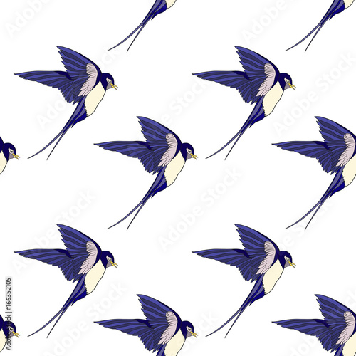 Fototapeta Naklejka Na Ścianę i Meble -  Swallow, birds. Colorful seamless pattern, background  Stock line vector illustration
