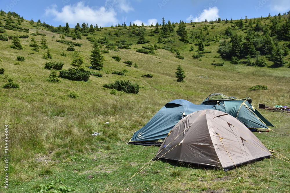 Tents in the mountains, summer tourism