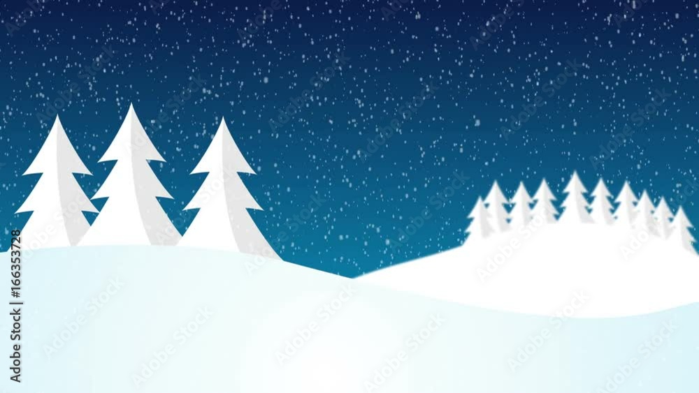 Christmas snowscape tree moving in wind with room for text graphics and logos