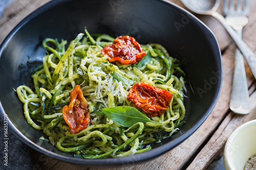 Zucchini Pasta in Pesto sauce with Sun dried Tomato