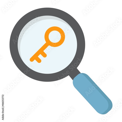 Keyword research flat icon, seo and development, magnifier sign vector graphics, a colorful solid pattern on a white background, eps 10.
