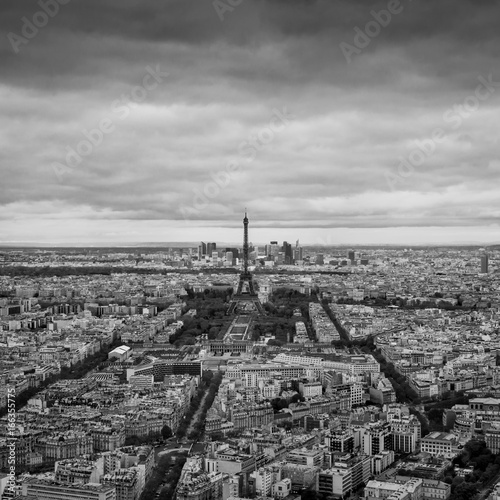 Black and White Vintage Film Medium Format Style Photograph of Paris Skyline photo