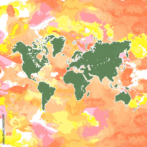 hand drawn watercolor world map isolated on white.