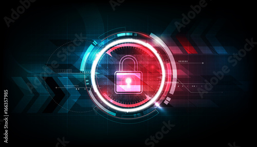 Padlock with security lock concept and futuristic electronic technology background, vector illustration
