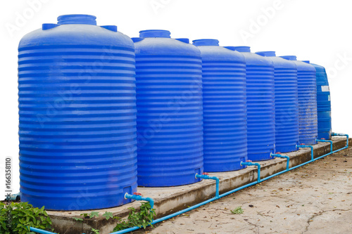 Blue water tank isolated on white background.