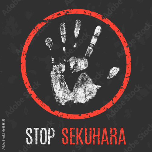 Vector illustration. Social problems. Stop sekuhara (sexual harassment in Japan).