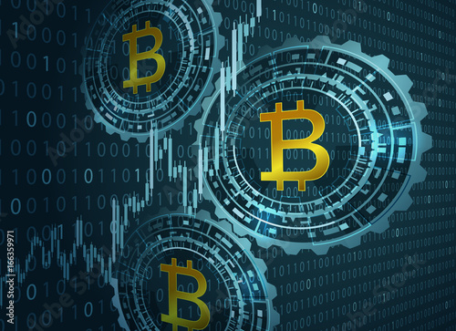 Bitcoin symbol and digital background.