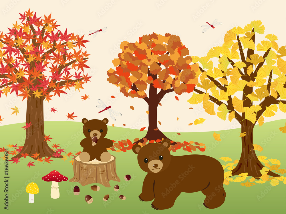 Naklejka premium 秋の森の動物たち