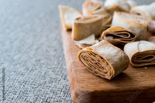 Turkish Food From Artvin called Silor / Rolled and Fried phyllo. photo