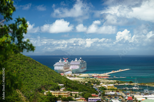 PHILIPSBURG, SINT MAARTEN. View of the port with cruise ships from the bird's flightz. photo