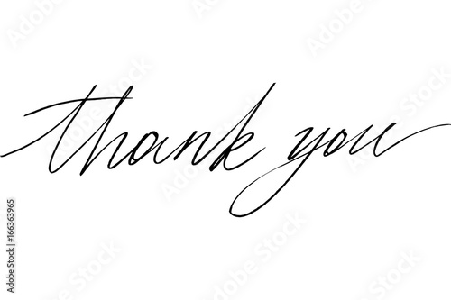 Thank you. Handwritten black text isolated on white background, vector. Each word is on the separate layer